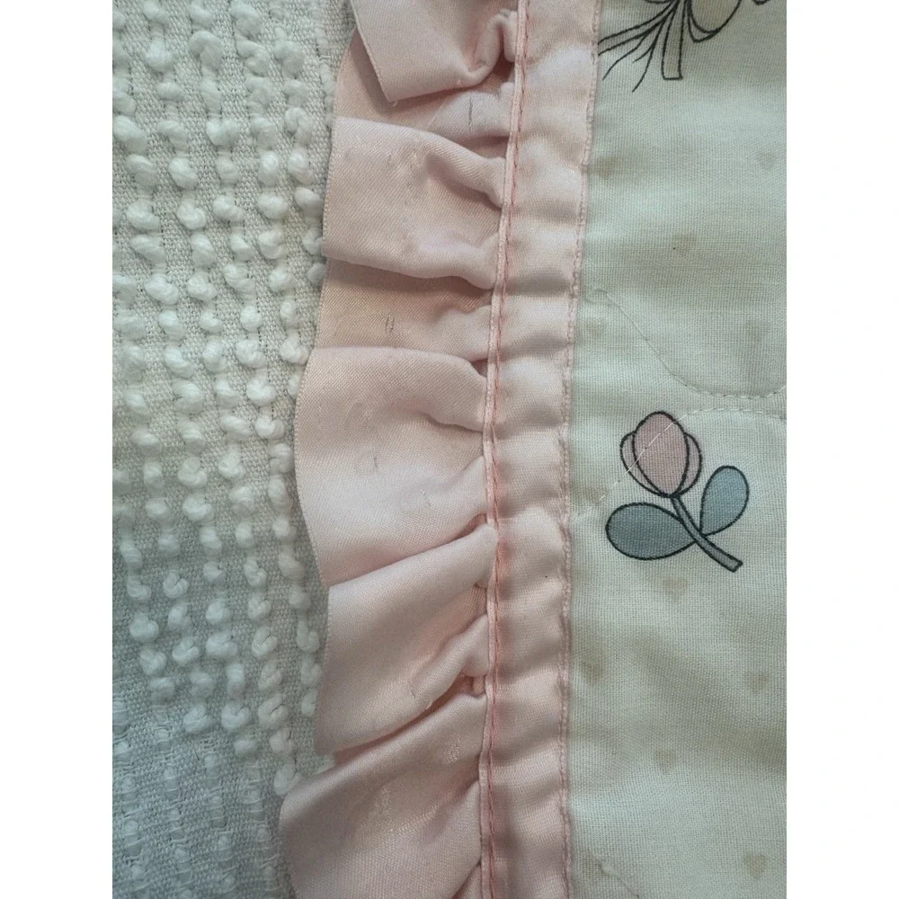 Vintage Baby Quilt Precious Moment Reversible Pink Bunny Teddy Bear 36 X 48